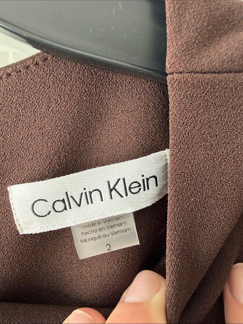 Calvin Klein Chocolate Brown Midi Sheath Dress with Faux-Leather Tie - Picture 7 of 12